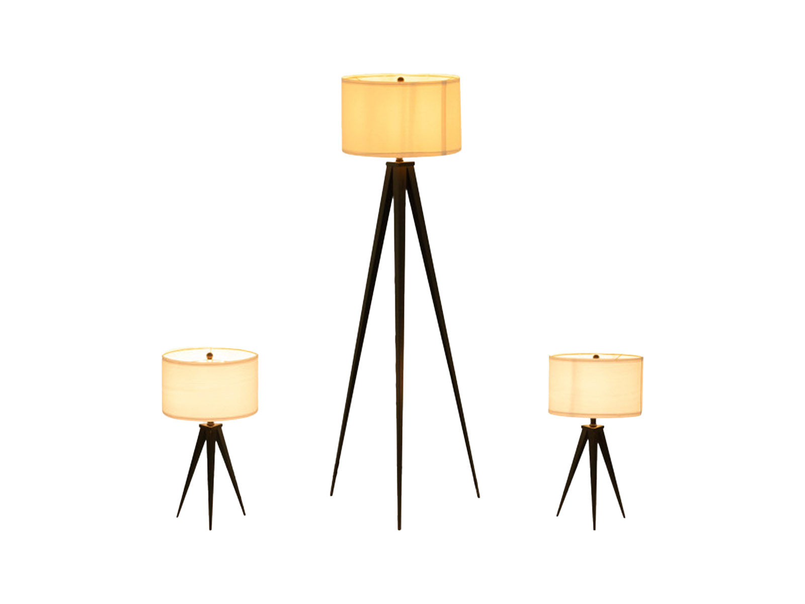 Set Lampara de Pie + 2 Lamparas Mesa Tripode